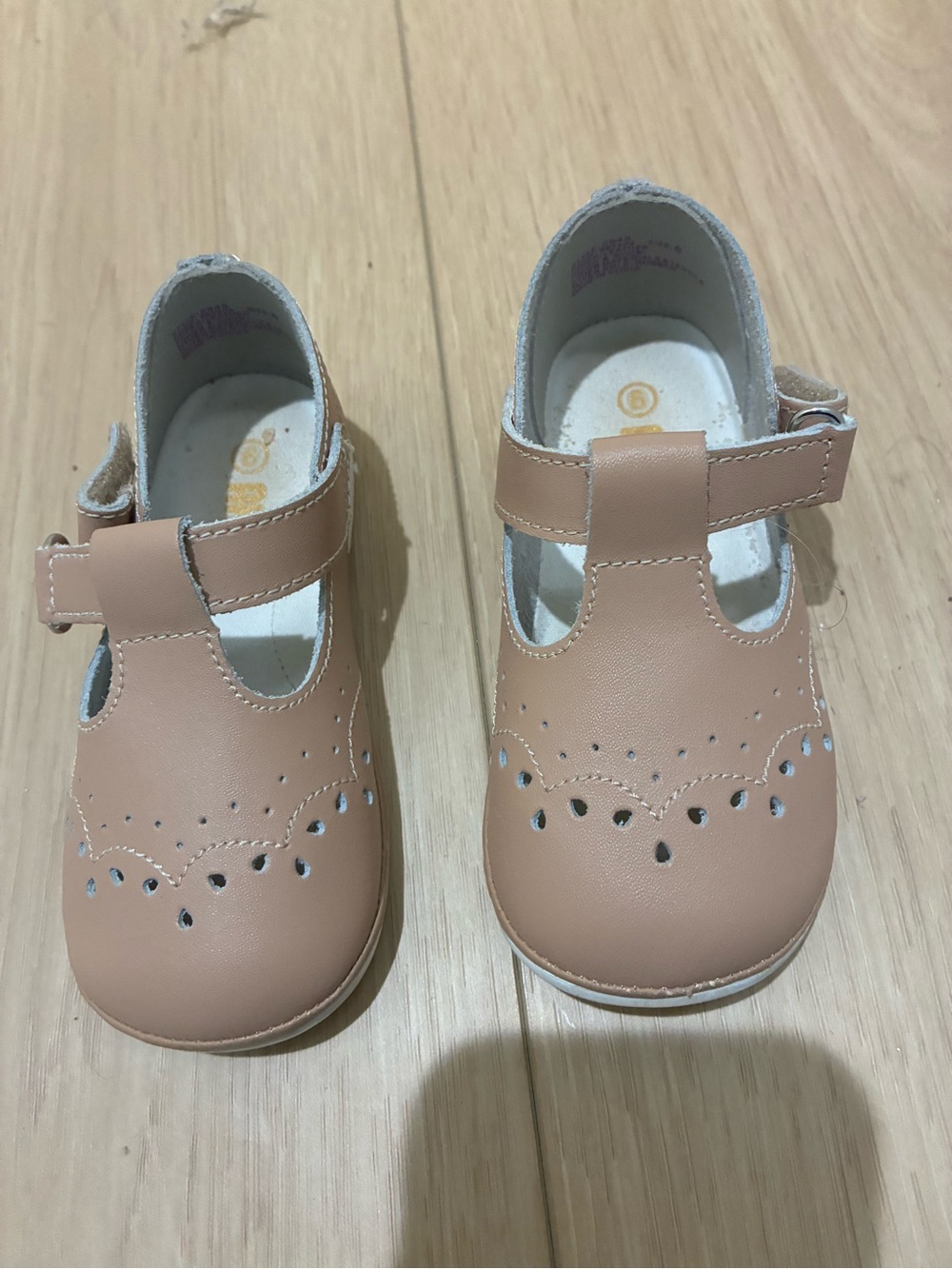 Toddler Mary Jane Dress Shoes in Light Tan with Perforated Detail